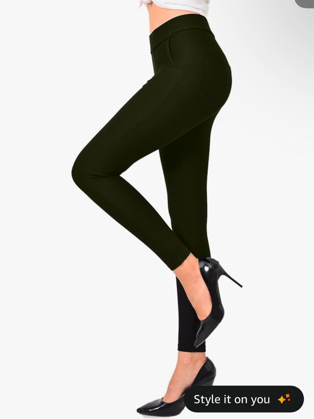 Green Ginasy Dress Pants - Pull On Skinny Trousers Leggings with Pockets